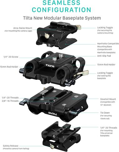 Tilta Modular 15mm LWS Baseplate Type III - Titanium Gray | Modular Design | 15MM Rod Support | ARCA Receiver | Dovetail Support | Lightweight & Durable | TA-MBP3-TG in Saudi Arabia