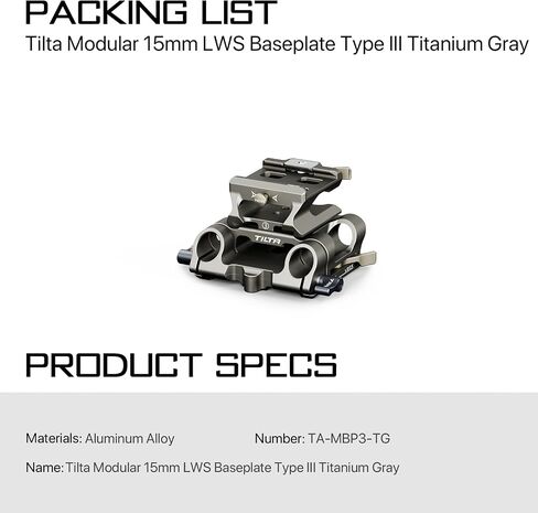 Tilta Modular 15mm LWS Baseplate Type III - Titanium Gray | Modular Design | 15MM Rod Support | ARCA Receiver | Dovetail Support | Lightweight & Durable | TA-MBP3-TG in Saudi Arabia