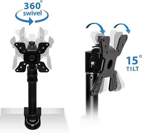 Mount-It! حامل شاشة فردي VESA | حامل مكتب عمودي | ارتفاع عمود تلسكوبي قابل للتعديل | يناسب 19 20 21 22 23 24 27 29 30 بوصة الكمبيوتر الشخصي | قاعدة المشبك C in Kuwait