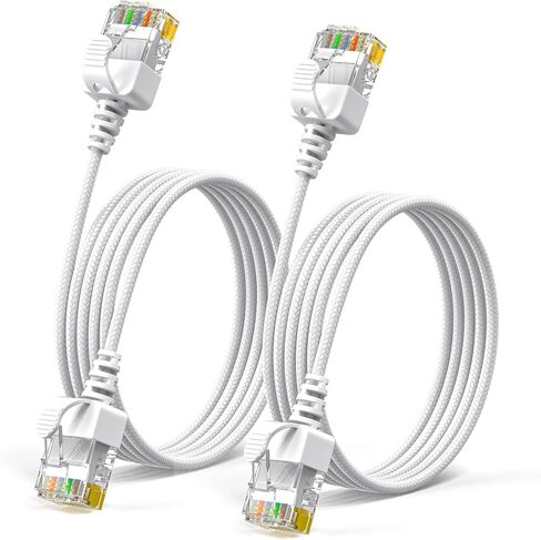 JUXINICE 2Pack Braided Cat6a Ethernet Cable-White,Ultra Slim Cat6 Ethernet Patch Cable 20FT, Right Angle Ethernet Cable Thin RJ45 Network Cable,Backward Compatible with Cat7 Cat6/Cat 5e/Cat5 in Kuwait