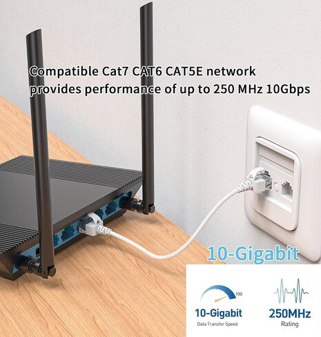 JUXINICE 2Pack Braided Cat6a Ethernet Cable-White,Ultra Slim Cat6 Ethernet Patch Cable 20FT, Right Angle Ethernet Cable Thin RJ45 Network Cable,Backward Compatible with Cat7 Cat6/Cat 5e/Cat5 in Kuwait