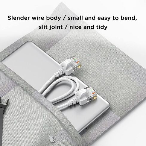 JUXINICE 2Pack Braided Cat6a Ethernet Cable-White,Ultra Slim Cat6 Ethernet Patch Cable 20FT, Right Angle Ethernet Cable Thin RJ45 Network Cable,Backward Compatible with Cat7 Cat6/Cat 5e/Cat5 in Kuwait