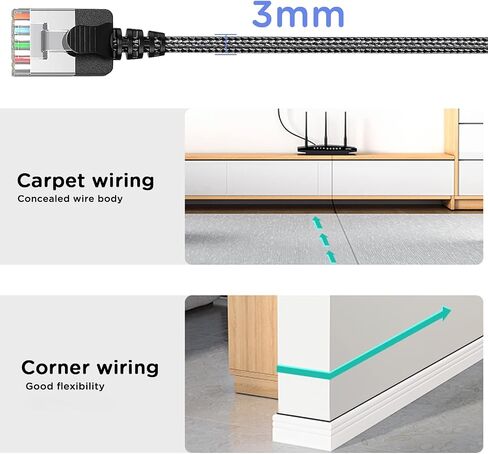 JUXINICE 2Pack Braided Cat6a Ethernet Cable-White,Ultra Slim Cat6 Ethernet Patch Cable 20FT, Right Angle Ethernet Cable Thin RJ45 Network Cable,Backward Compatible with Cat7 Cat6/Cat 5e/Cat5 in Kuwait