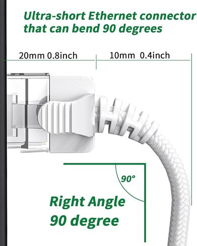 JUXINICE 2Pack Braided Cat6a Ethernet Cable-White,Ultra Slim Cat6 Ethernet Patch Cable 20FT, Right Angle Ethernet Cable Thin RJ45 Network Cable,Backward Compatible with Cat7 Cat6/Cat 5e/Cat5 in Kuwait