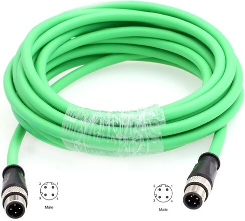 Ethernet M12 4 Pin D Code Male to M12 4 Pin D Code Male Cable for Baumer Omron Sick Encoder Sensor Camera Profinet Network Host Green PVC 2m in Saudi Arabia