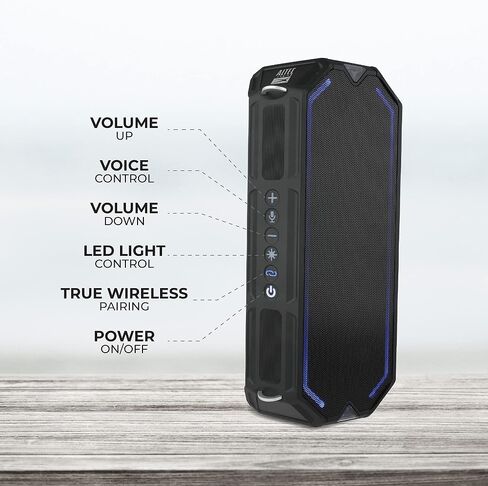 Altec Lansing HydraShock Bluetooth Speaker USB Type-C Rechargeable Portable Speaker Wireless Charger for Phone, Stereo Speaker w/LED Lights for Pool Beach Hiking Camping, 20 Hour Playtime (Black) in Kuwait
