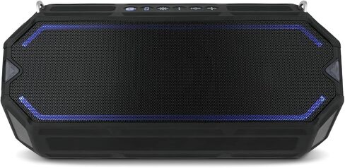 Altec Lansing HydraShock Bluetooth Speaker USB Type-C Rechargeable Portable Speaker Wireless Charger for Phone, Stereo Speaker w/LED Lights for Pool Beach Hiking Camping, 20 Hour Playtime (Black) in Kuwait