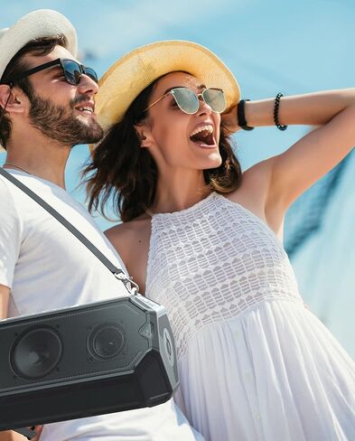 Altec Lansing HydraShock Bluetooth Speaker USB Type-C Rechargeable Portable Speaker Wireless Charger for Phone, Stereo Speaker w/LED Lights for Pool Beach Hiking Camping, 20 Hour Playtime (Black) in Kuwait