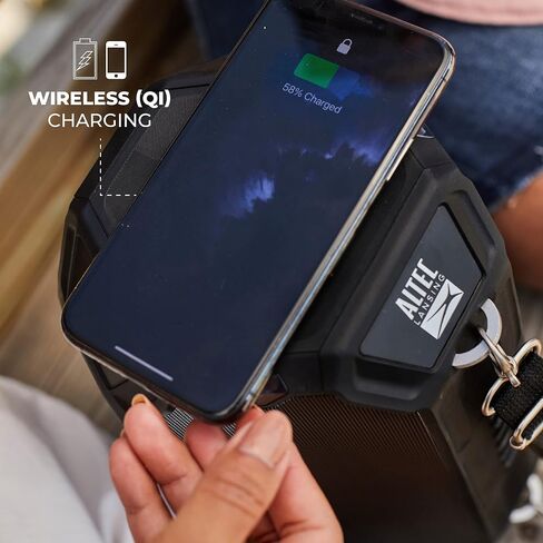 Altec Lansing HydraShock Bluetooth Speaker USB Type-C Rechargeable Portable Speaker Wireless Charger for Phone, Stereo Speaker w/LED Lights for Pool Beach Hiking Camping, 20 Hour Playtime (Black) in Kuwait
