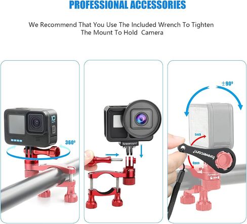 حامل مقود الدراجة لـ GoPro (دوران 360 درجة وقفل في أي اتجاه) 0.6-1.3 بوصة جميع الألومنيوم للدراجات/الدراجات النارية مقعد عمود التزلج لكاميرا Gopro Hero 11/10/9/8/7/6/5/4/ in Kuwait