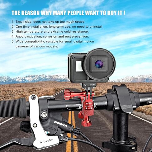 حامل مقود الدراجة لـ GoPro (دوران 360 درجة وقفل في أي اتجاه) 0.6-1.3 بوصة جميع الألومنيوم للدراجات/الدراجات النارية مقعد عمود التزلج لكاميرا Gopro Hero 11/10/9/8/7/6/5/4/ in Kuwait