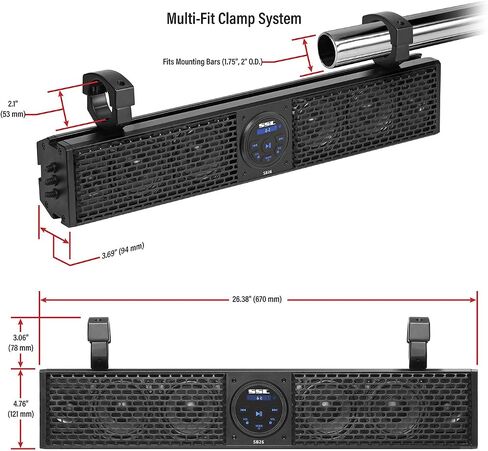 نظام شريط الصوت Sound Storm Laboratories SB26 UTV - بعرض 26 بوصة، مقاوم للطقس بتصنيف IPX5، بلوتوث، مضخم، مكبرات صوت 4 بوصة، مكبرات صوت محملة بقرن 1 بوصة، سهلة التركيب للمركبات 12 فولت in Kuwait