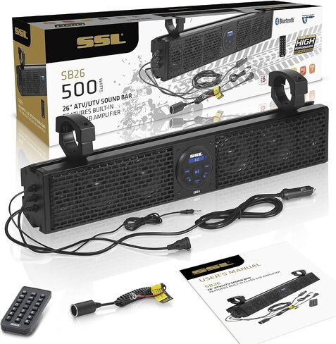 نظام شريط الصوت Sound Storm Laboratories SB26 UTV - بعرض 26 بوصة، مقاوم للطقس بتصنيف IPX5، بلوتوث، مضخم، مكبرات صوت 4 بوصة، مكبرات صوت محملة بقرن 1 بوصة، سهلة التركيب للمركبات 12 فولت in Kuwait