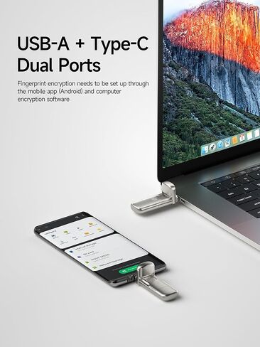 موف سبيد ذاكرة فلاش USB 3.2 سعة 128 جيجابايت ذات حالة ثابتة 520 ميجابايت/ثانية AES256 وتشفير بصمات الأصابع من النوع C USB الجيل الثاني in Kuwait
