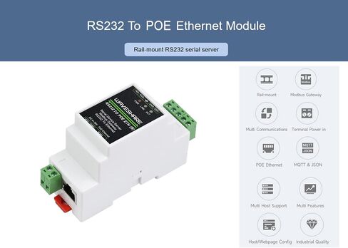 وحدة محول إيثرنت RS232 إلى POE، خادم تسلسلي RS232 مثبت على السكك الحديدية الصناعية، TCP/IP إلى تسلسلي، بوابة Modbus، نقل بيانات شفاف ثنائي الاتجاه بين RS232 وEthernet in Saudi Arabia
