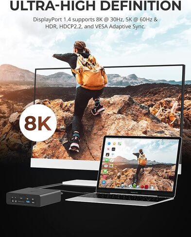 محطة إرساء SABRENT Thunderbolt 3 سعة 8 تيرابايت NVMe SSD مع منفذ DisplayPort وقارئ بطاقة SD ومنفذ إيثرنت وتوصيل الطاقة (DS-SKRT-D8TB) أسود in Saudi Arabia