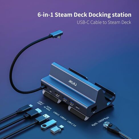 قاعدة شحن من جيه كيه ال كيه جيه متوافقة مع ستيم ديك، قاعدة 6 في 1 USB C ستيم ديك مع HDMI 2.0 4K@60Hz، جيجابت ايثرنت، USB-C 3.0، 2 USB 3.0 ومنفذ شحن USB-C 100 واط لستيم ديك/ روج الي in Kuwait