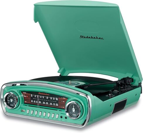 قرص دوار للتحكم في درجة الصوت بثلاث سرعات من Studebaker مع جهاز استقبال بلوتوث AM/FM وراديو ستيريو/فتحة USB لتشغيل MP3/سماعة الرأس ومقابس Aux (أسود) in Kuwait