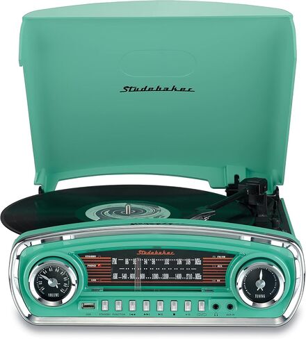 قرص دوار للتحكم في درجة الصوت بثلاث سرعات من Studebaker مع جهاز استقبال بلوتوث AM/FM وراديو ستيريو/فتحة USB لتشغيل MP3/سماعة الرأس ومقابس Aux (أسود) in Kuwait