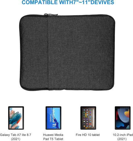 Tablet Sleeve Case 9-11 Inch Carrying Case with Storage Pockets Fits iPad 9/8/7th Gen 10.2, iPad Air 4 10.9, Tab A 10.1, Tab S3 , Water-Proof Tablet Sleeve Bag, Black in Kuwait