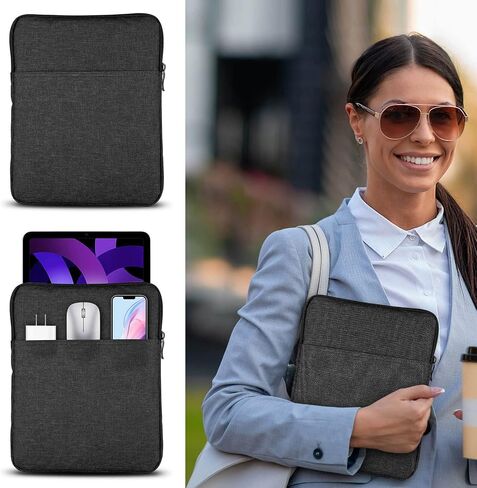 Tablet Sleeve Case 9-11 Inch Carrying Case with Storage Pockets Fits iPad 9/8/7th Gen 10.2, iPad Air 4 10.9, Tab A 10.1, Tab S3 , Water-Proof Tablet Sleeve Bag, Black in Kuwait