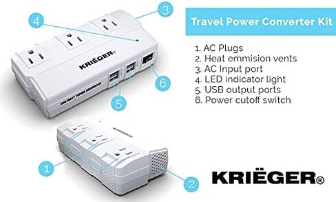 محول السفر العالمي K KRIËGER، محول تنحي بقدرة 200 واط، محول طاقة دولي مع 4 منافذ USB شحن إجمالي 6 أمبير، 3 منافذ تيار متردد لمحول التوصيل العالمي للولايات المتحدة الأمريكية والاتحاد الأوروبي والمملكة المتحدة وأستراليا in Kuwait