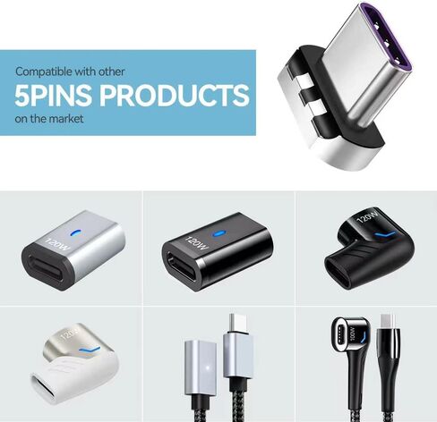 راس موصل مغناطيسي بمنفذ USB C بـ5 دبابيس من هيسكول، (3 عبوات) متوافق مع معظم كابلات الهاتف من النوع سي واجهزة التابلت in Kuwait