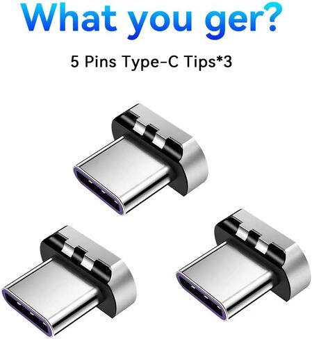 راس موصل مغناطيسي بمنفذ USB C بـ5 دبابيس من هيسكول، (3 عبوات) متوافق مع معظم كابلات الهاتف من النوع سي واجهزة التابلت in Kuwait