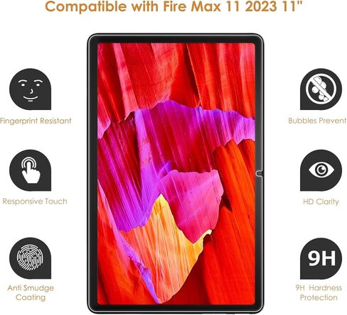 Hianjoo [واقي شاشة مكون من عبوتين متوافق مع جهاز Fire Max 11 اللوحي الجديد مقاس 11 بوصة (الجيل الثالث عشر، إصدار 2023)، [وضوح عالي الدقة] [9 صلابة] [مضاد للخدش] زجاج مقسى in Kuwait