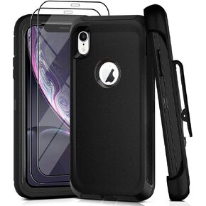 for iPhone XR Case with Belt Clip and 2 Pack Screen Protector - Military Grade Rugged Full Body Phone Case for Men and Women (Black+Orange) in Kuwait