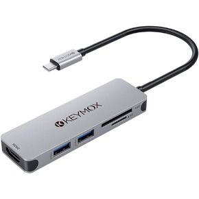 موزع يو اس بي سي HDMI 5 في 1، محول USB C من Keymox مع 2 منافذ USB 3.0 ، 4K USB C إلى HDMI، قارئ بطاقات SD/TF ، محول USB C متعدد المنافذ متوافق مع ماك بوك برو اير ونوع C ويندوز ، رمادي