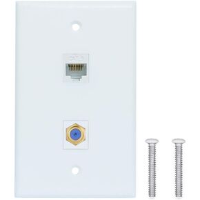 Ethernet Coax Wall Plate 2Port,PHIZLI 1 Cat6 Ethernet Port and 1 Gold-Plated Cable TV Coax F Type Port Wall Plate (White) in Kuwait