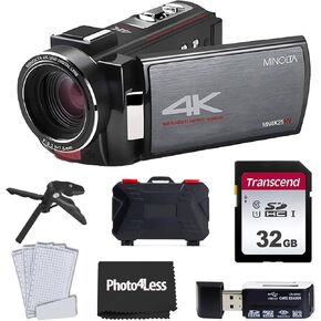 فوتو 4 ليس كاميرا فيديو MN4K25NV 4K UHD / 30 ميجابكسل للرؤية الليلية (اسود) + بطاقة ذاكرة SD 32GB + حافظة صلبة لبطاقة الذاكرة + قارئ بطاقة SD USB عالي السرعة + حامل ثلاثي القوائم للطاولة من مينولتا in Kuwait