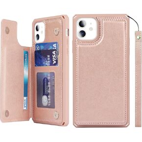 iCoverCase Compatible with iPhone 11 Wallet Phone Case with Card Holder for Women, RFID Blocking Embossed PU Leather Wrist Strap Case 6.1 Inch (Heart Rose Gold) in Kuwait