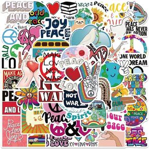 ملصقات Love World Peace | 50 قطعة من ملصقات الفينيل المقاومة للماء لزجاجات المياه والكمبيوتر المحمول وكوب الأمتعة والكمبيوتر المحمول والهاتف المحمول وخوذة الجيتار وديكور لوح التزلج in Kuwait