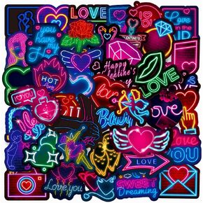 ملصقات الحب، 52 قطعة من ملصقات الفينيل بنمط النيون للبالغين، ملصقات حب للزوجين لسكرابوكينغ، عيد الحب I Love You Heart ملصقات وشارات للكمبيوتر المحمول، زجاجة مياه، كتاب in Kuwait
