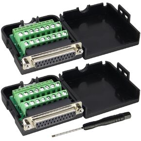 DB25 Long Bolt Screw Adapter D-SUB DB25 Male Jack Port to 25 Pin/Way Female Terminal Breakout Board Connector DB25 2 Row Male Screw Terminal Block Adapter with Case&Screw (2Pcak/Male-Bolt)