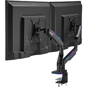 AVLT RGB Lights Dual 17"-43" Gaming Monitor Arm Desk Mount, Fits Two Flat/Curved/Ultrawide Screen up to 44lbs(20kg), Height Swivel Tilt Adjustable Stand - Black