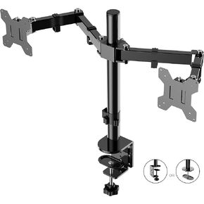 Rocelco Premium Triple Monitor Desk Mount - Standard Pattern Fits 13" - 27" LED LCD Flat Computer Screen - Three Articulated Full Motion Adjustable Arms - Grommet and C Clamp - Black (R DM3)