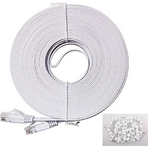 REXUS Cat 6 White Flat Shielded Ethernet Network Cable (15 FT), High Speed 10Gbps LAN Wires Internet Patch Cable with RJ45 Connector Faster Than Cat5/Cat5e (C6F50B)