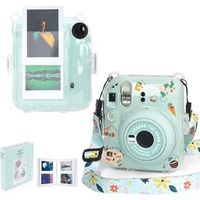 حافظة كاميرا شفافة متوافقة مع كاميرا Fujifilm Instax Mini 12 الفورية - حافظة كاميرا صغيرة 12، حزام كتف بنمط لطيف وملصقات نمطية، وألبوم 64 جيب (أرجواني) in Kuwait