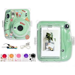 حافظة فودا الشفافة لكاميرا فوجي فيلم إنستاكس ميني 11 الفورية - غطاء حماية صلب من البولي فينيل كلوريد مع حزام كتف قوس قزح قابل للإزالة و20 ورقة ملصق أفلام ملونة بصور فورية أرجوانية لامعة in Kuwait