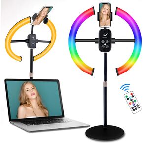 ضوء حلقة سطح المكتب من Oldshark RGB للكمبيوتر المحمول، ضوء سيلفي دوار مقاس 12 بوصة مع حامل معدني وحامل هاتف، إضاءة لمكالمات التكبير ومؤتمرات الفيديو والاجتماعات الافتراضية وإضاءة كاميرا الماكياج in Kuwait