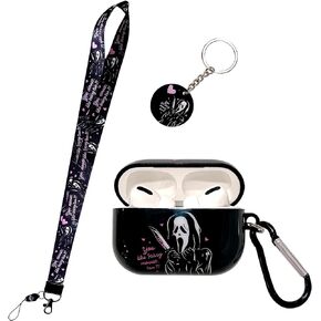 حافظة AirPod Pro الناعمة من مادة TPU الناعمة ذات شكل رعب Scream Ghost، مع سلسلة مفاتيح وحبل قصير على شكل جمجمة Scream، مصممة لأولئك الذين يحبون موضوعات الرعب المثيرة AirPod Pro in Kuwait