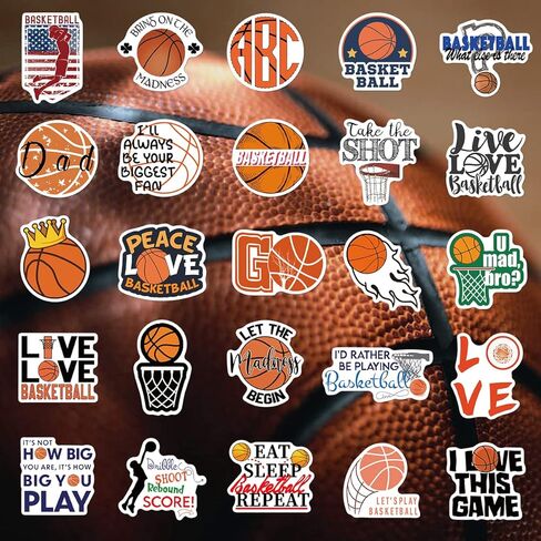 ملصقات كرة السلة 50 قطعة من إكسسوارات كرة السلة هدايا للفتيات/الأولاد، ملصقات كرة لينة من الفينيل مقاومة للماء لزجاجة المياه قارورة مائية للكمبيوتر المحمول والجيتار والكمبيوتر ولوح التزلج وكأس الهاتف والأمتعة in Kuwait