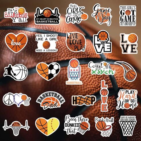 ملصقات كرة السلة 50 قطعة من إكسسوارات كرة السلة هدايا للفتيات/الأولاد، ملصقات كرة لينة من الفينيل مقاومة للماء لزجاجة المياه قارورة مائية للكمبيوتر المحمول والجيتار والكمبيوتر ولوح التزلج وكأس الهاتف والأمتعة in Kuwait