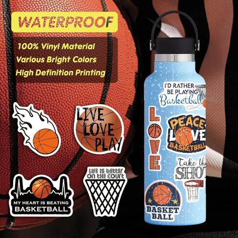 ملصقات كرة السلة 50 قطعة من إكسسوارات كرة السلة هدايا للفتيات/الأولاد، ملصقات كرة لينة من الفينيل مقاومة للماء لزجاجة المياه قارورة مائية للكمبيوتر المحمول والجيتار والكمبيوتر ولوح التزلج وكأس الهاتف والأمتعة in Kuwait