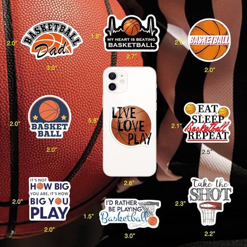 ملصقات كرة السلة 50 قطعة من إكسسوارات كرة السلة هدايا للفتيات/الأولاد، ملصقات كرة لينة من الفينيل مقاومة للماء لزجاجة المياه قارورة مائية للكمبيوتر المحمول والجيتار والكمبيوتر ولوح التزلج وكأس الهاتف والأمتعة in Kuwait