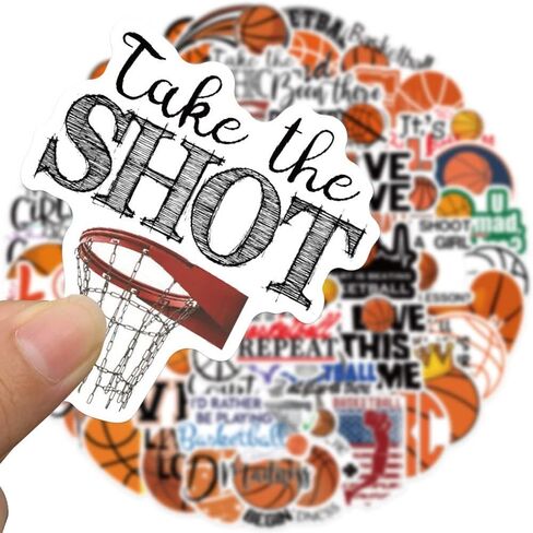 ملصقات كرة السلة 50 قطعة من إكسسوارات كرة السلة هدايا للفتيات/الأولاد، ملصقات كرة لينة من الفينيل مقاومة للماء لزجاجة المياه قارورة مائية للكمبيوتر المحمول والجيتار والكمبيوتر ولوح التزلج وكأس الهاتف والأمتعة in Kuwait