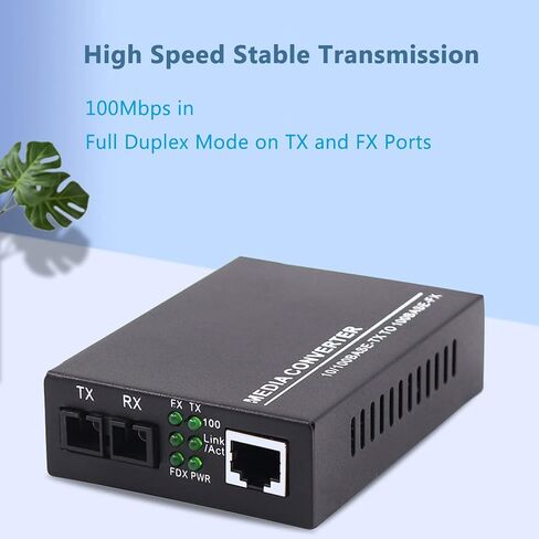 محول وسائط فايبر، 10 متر 100 متر منفذ RJ45 إلى 100 قاعدة محول وسائط فايبر متعدد الأوضاع وضع مزدوج كامل محول وسائط إيثرنت متعدد الوظائف مع مؤشرات LED (مقابس الولايات المتحدة 110-240 فولت) in Saudi Arabia